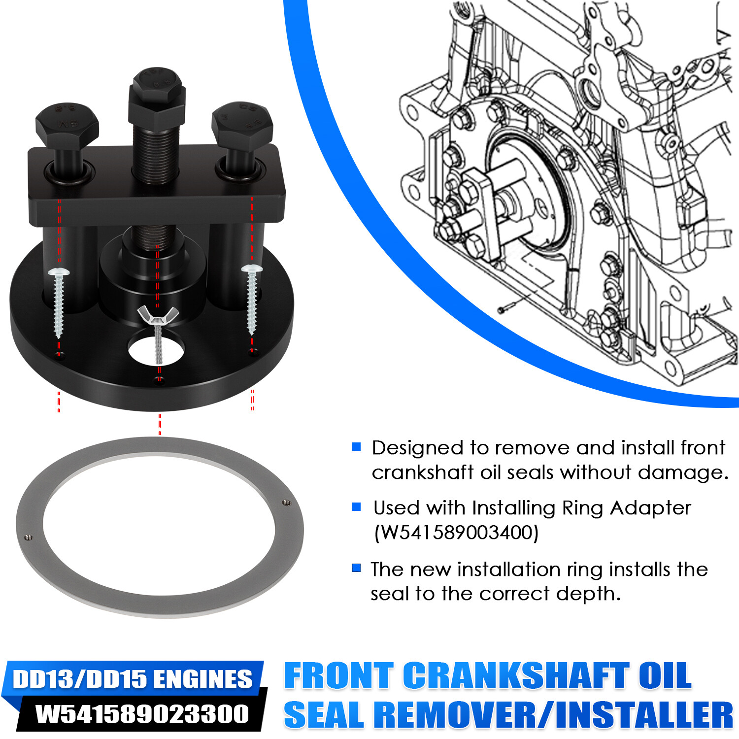 W541589023300 Front Crankshaft Seal Remover/Installer Tool for DD13/DD15 Engines