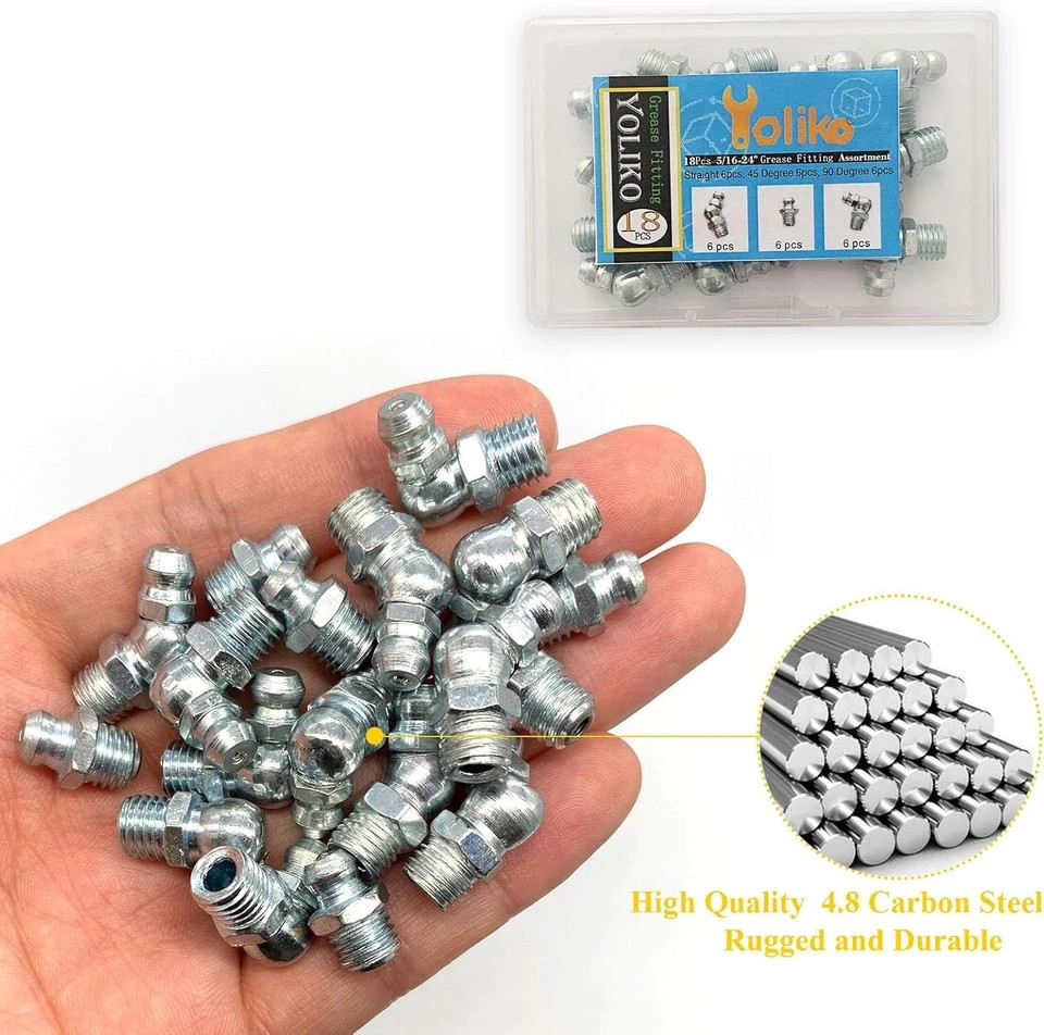 5/16″-24 18Pcs Grease Fitting Assortment Straight 45 90 5/16-24 18Pcs, Sliver