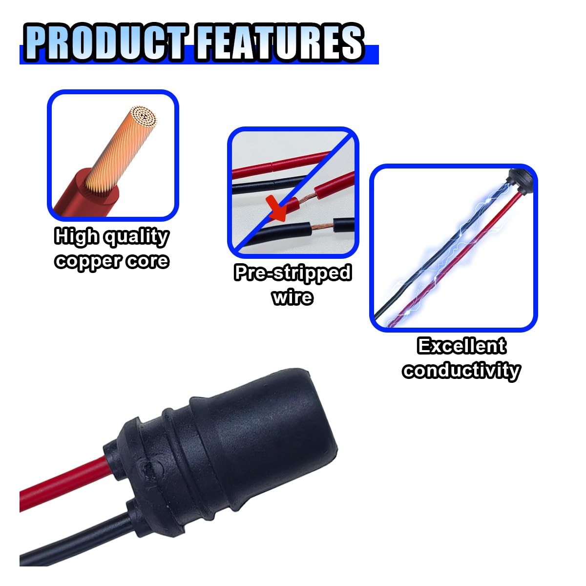 T10 194 Instrument Bulb Socket for Car, Round Mouth Pre-Wired Harness 10PCS
