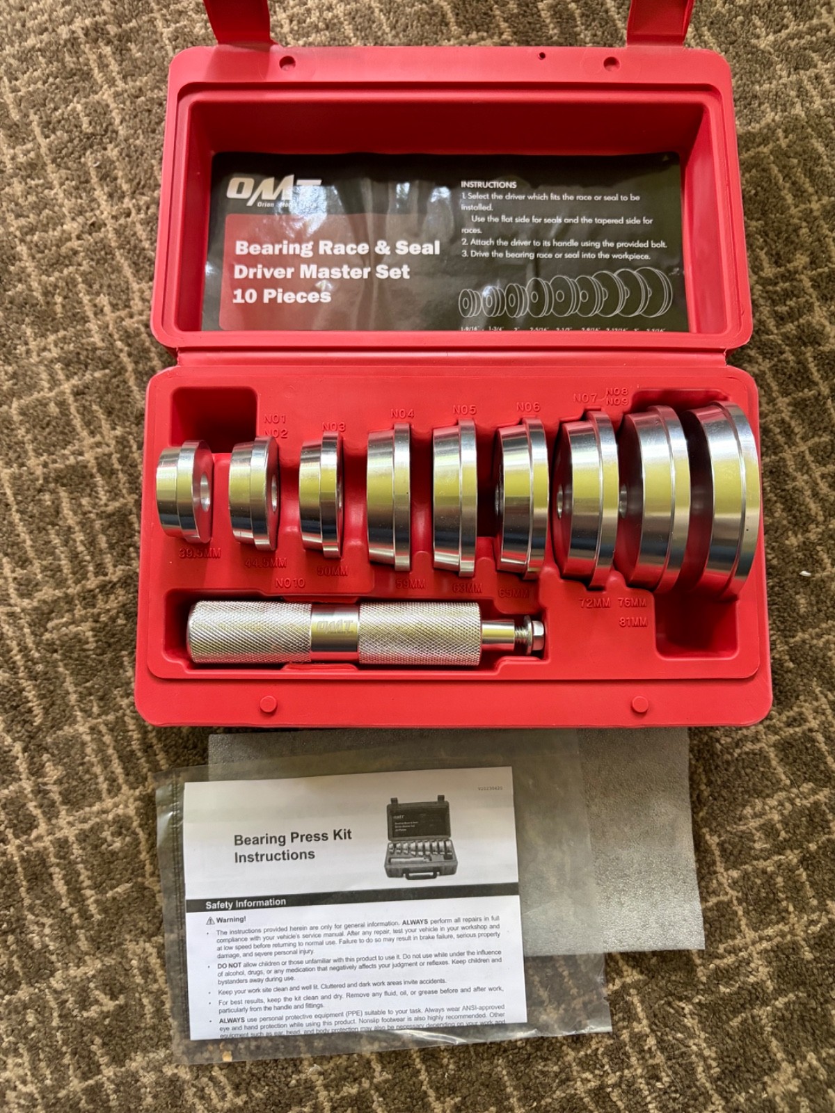 Orion Motor Tech OMT Bearing Race & Seal Driver Master Set 10pc w/ Case