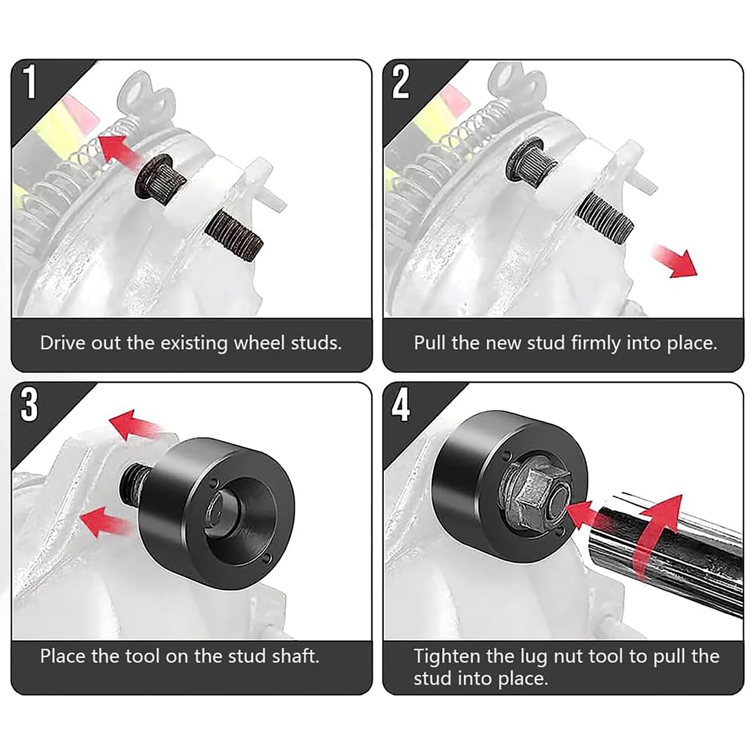 Universal Wheel Stud Installer Tool with 3/4″ Hex Wheel Lug Nuts, Black