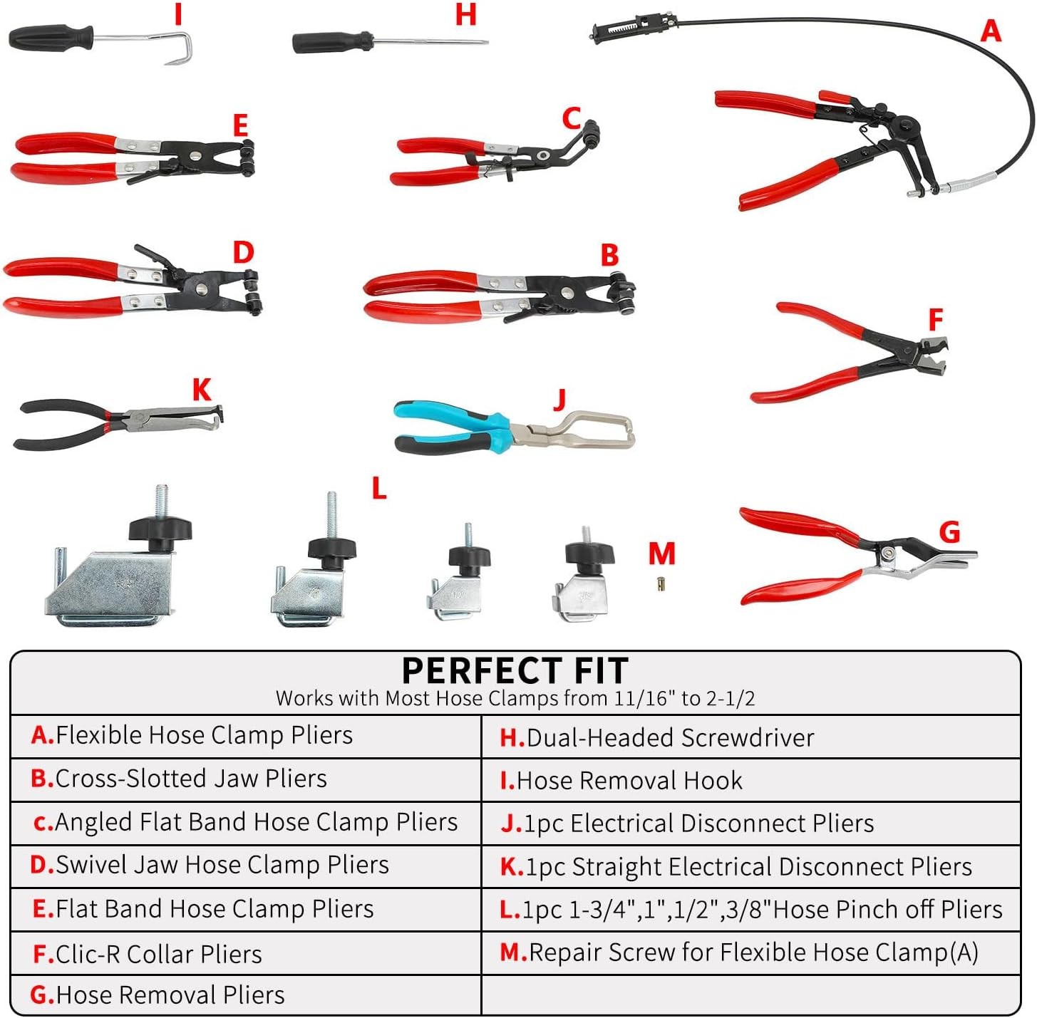 DPTOOL Hose Clamp Pliers Set 15pcs Removal and Installation Red