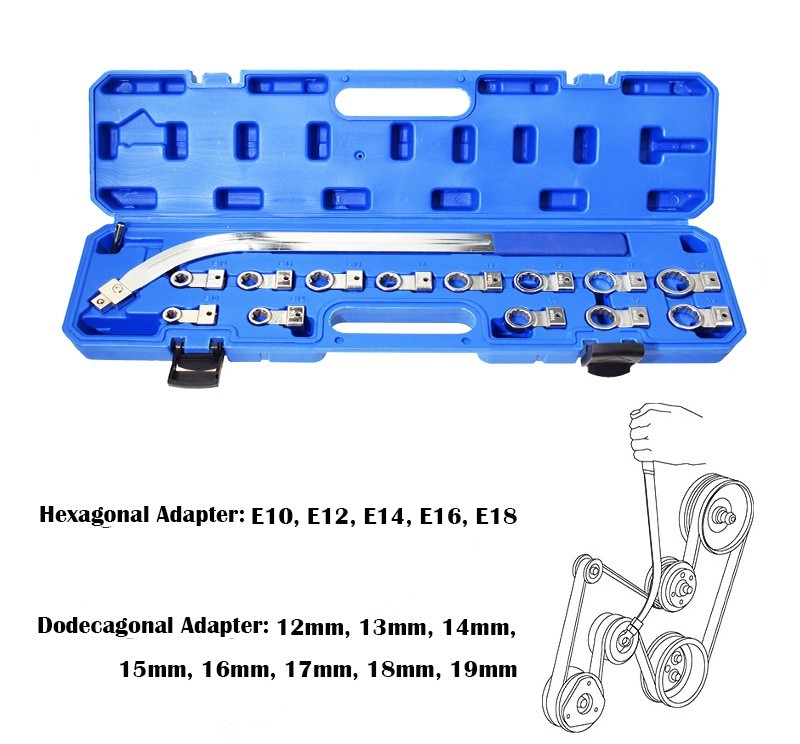 15pc Serpentine Belt Tensioner Wrench Set | For 12-19mm & Torx E10-E18 Bolts