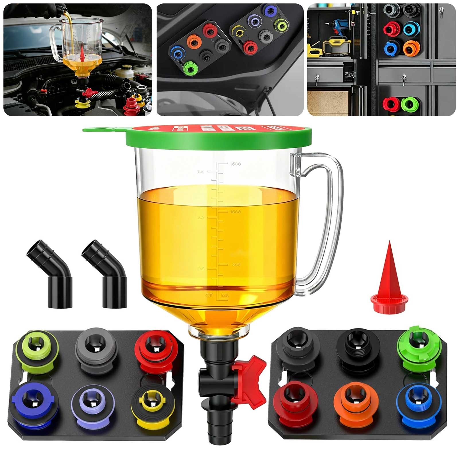18-in-1 Spill-Proof Universal Engine Oil Funnel Kit w/12 Adapters Most Vehicles
