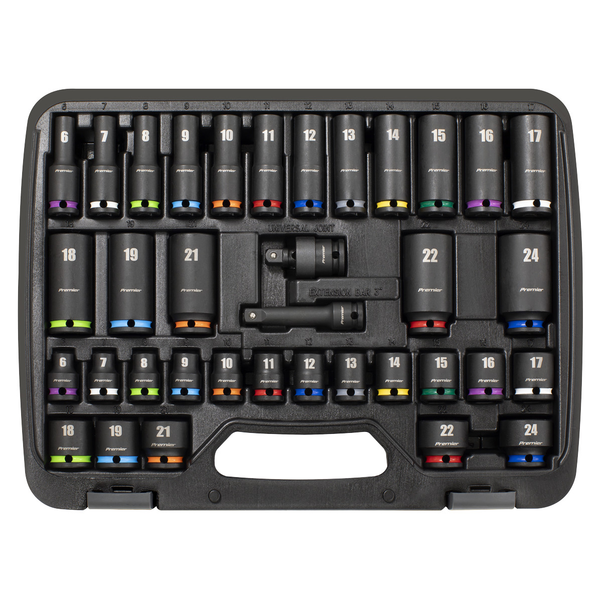 Premier Impact Socket Set 3/8″ Square Drive 36 Pieces Hardened Tempered AK5633M