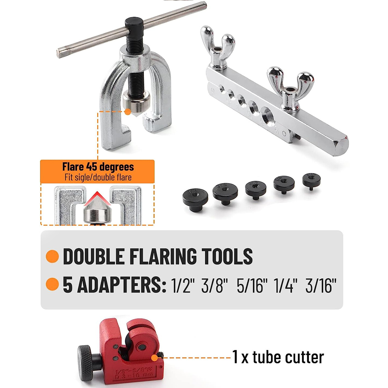 25ft 3/16 + 1/4 Copper Coated Brake Line and Double & Single Flaring Tool Kit