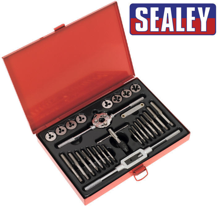 Sealey 28 Piece Metric mm Tap Wrench & Fine Split Die Set + Metal Case AK3028