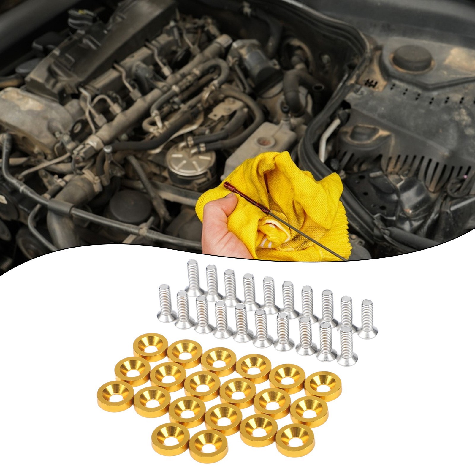 20 Pieces Golden Aluminum Fender Washers with M6 Screws for Car Repairs