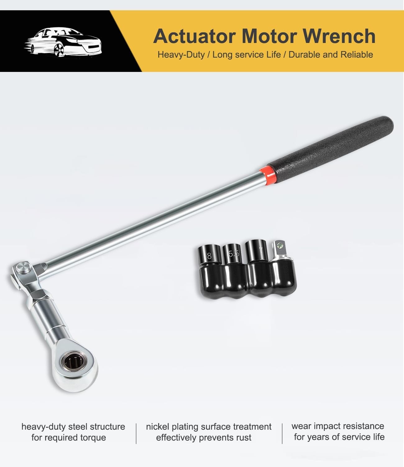64180 Actuator Motor Wrench Tool Set include Sockets & 1/4″ Square Drive Adapter