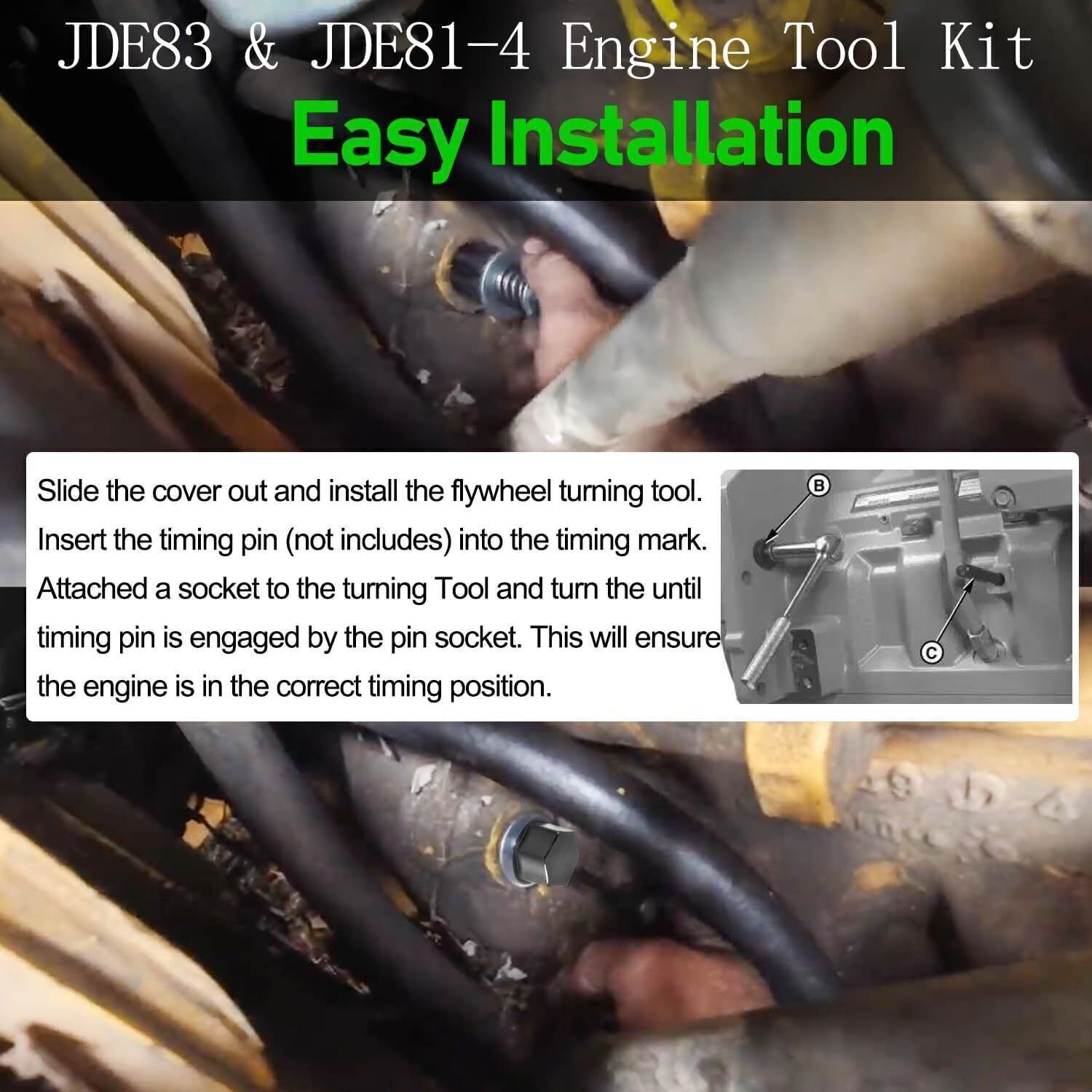 JDE83 Engine Turning Tool & JDE81-4 Timing Pin Kit for John Deere 3179 6059 6068