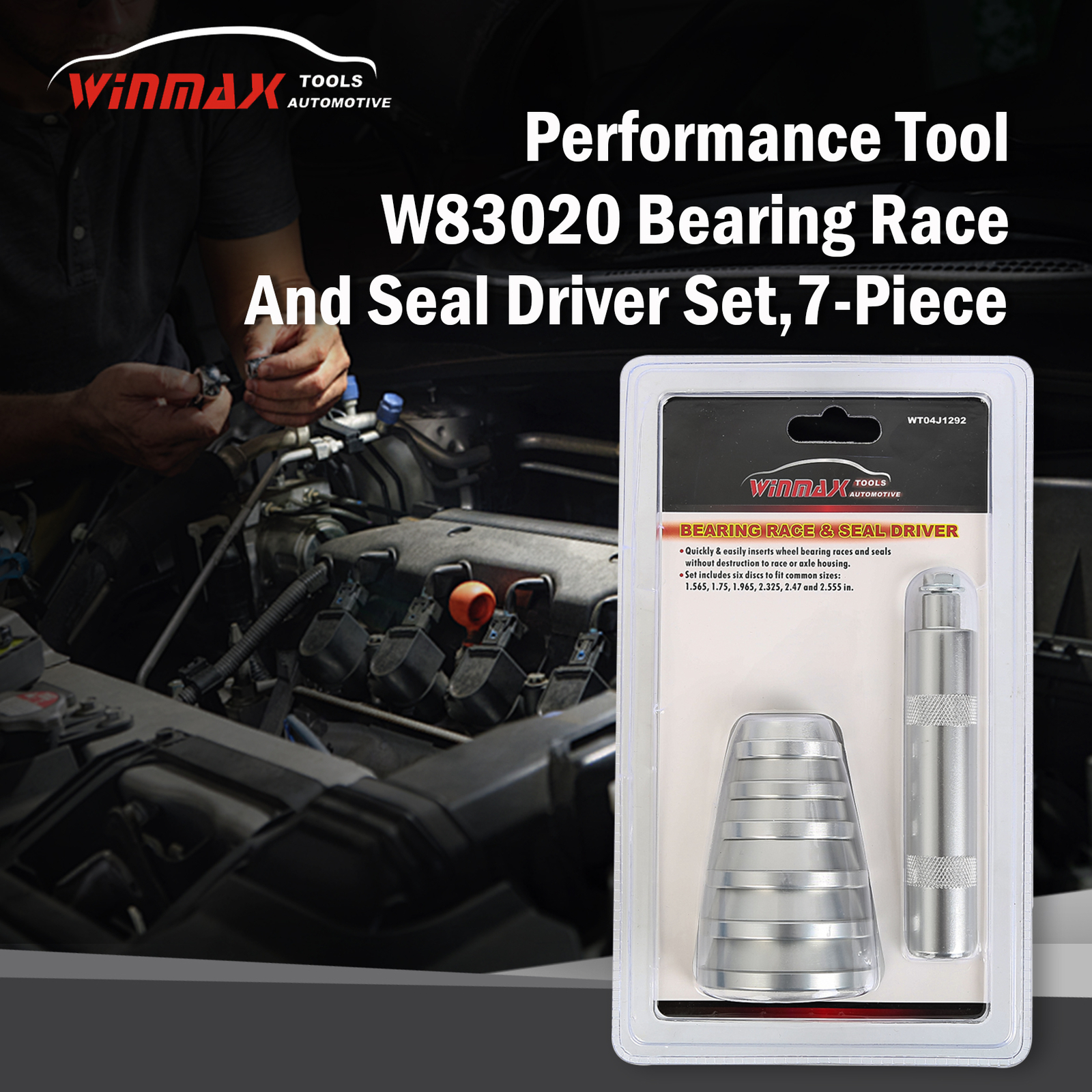 7pc Bearing Race And Seal Driver Tool Set 1.555″ 1.75″ 1.965″ 2.32″ 2.48″ 2.559″