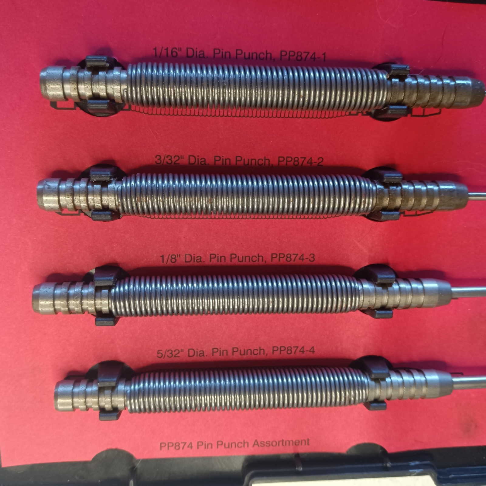 MAC TOOLS 4 PIECE LONG PIN PUNCH SET w/ Ringed Grip PP874