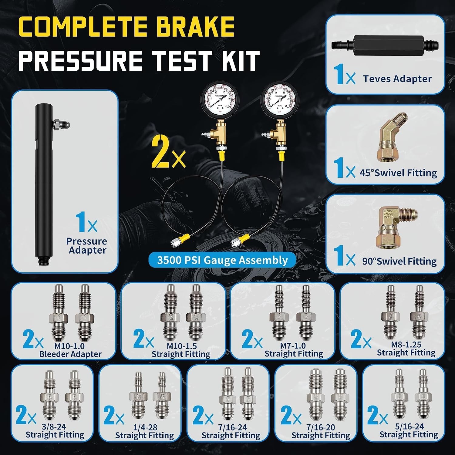 Universal Brake Pressure Gauge, 0-3500PSI, Brake System Test Diagnostic Tool