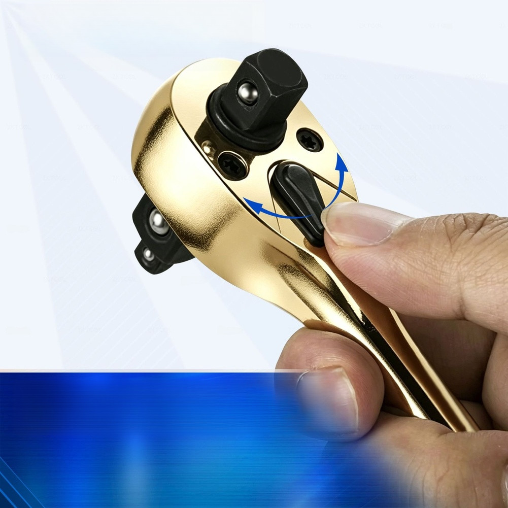 Gold Plated 3 in 1 Ratchet Wrench 1/4 3/8 1/2 Inch Drives for Car Repair