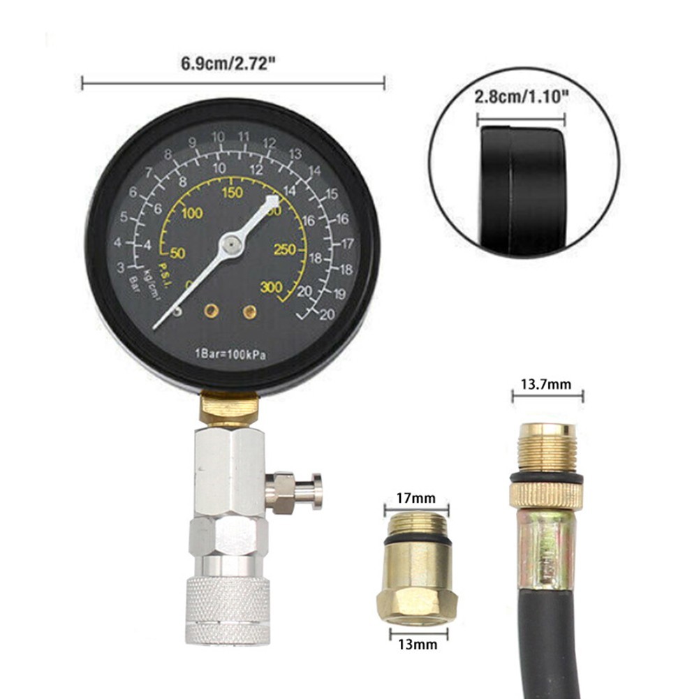 Automotive Cylinder Compression Tester Kit 0-300 PSI Metal Plastic Build