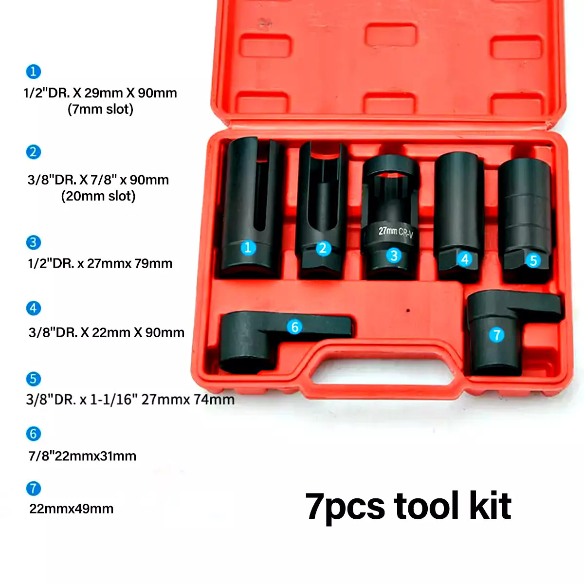 7PC Oxygen Sensor Socket Wrench Kit O2 Nut Removal Tool 22mm 1/2 Inch Drive