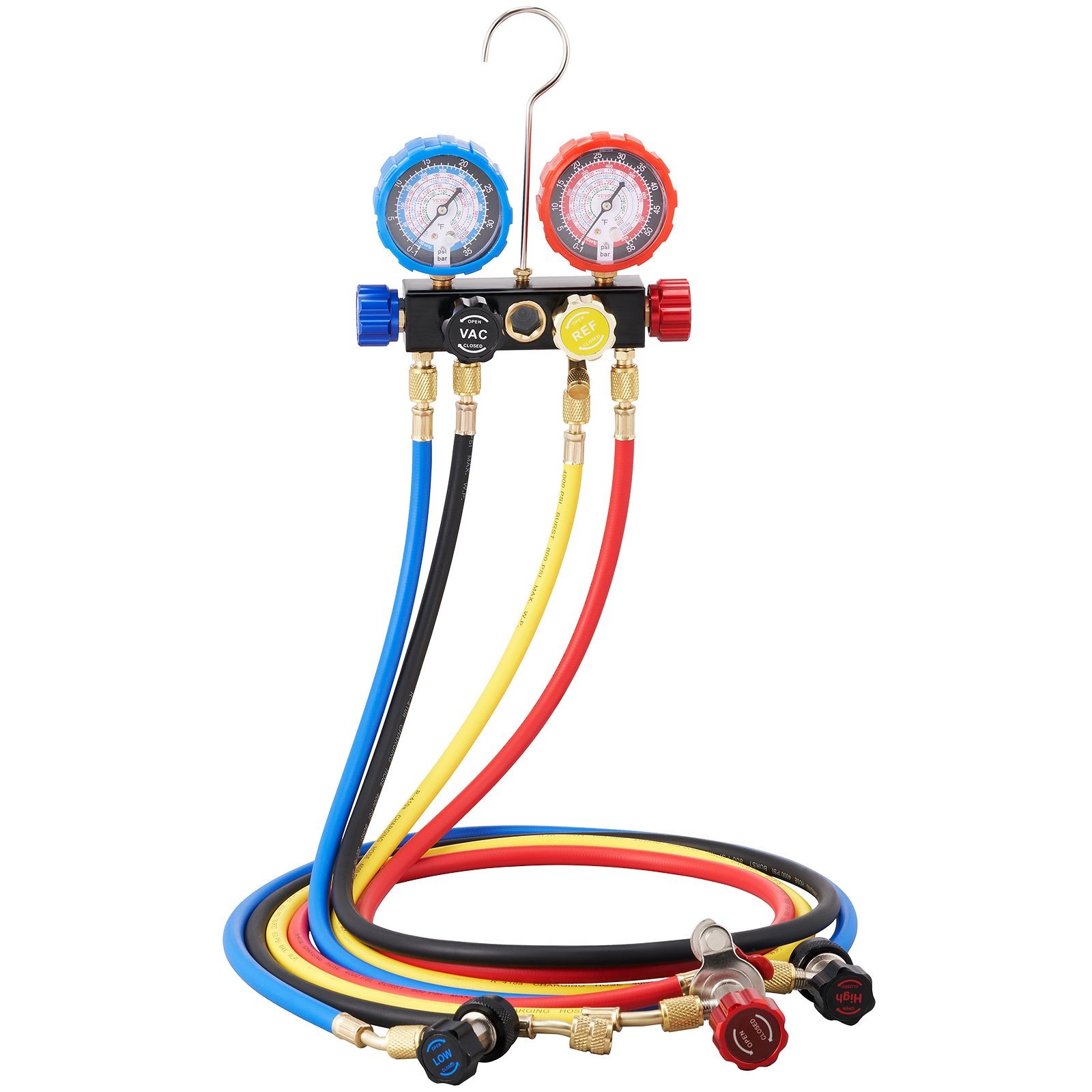 4-Way AC Manifold Gauge Set R134A R22 R12 R410A, 5ft Hoses for Auto RV