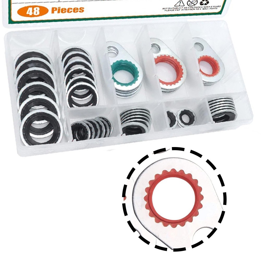 48PCS Car AC Compressor Gasket Seals Kit Made of Metal Ring and Rubber Gasket
