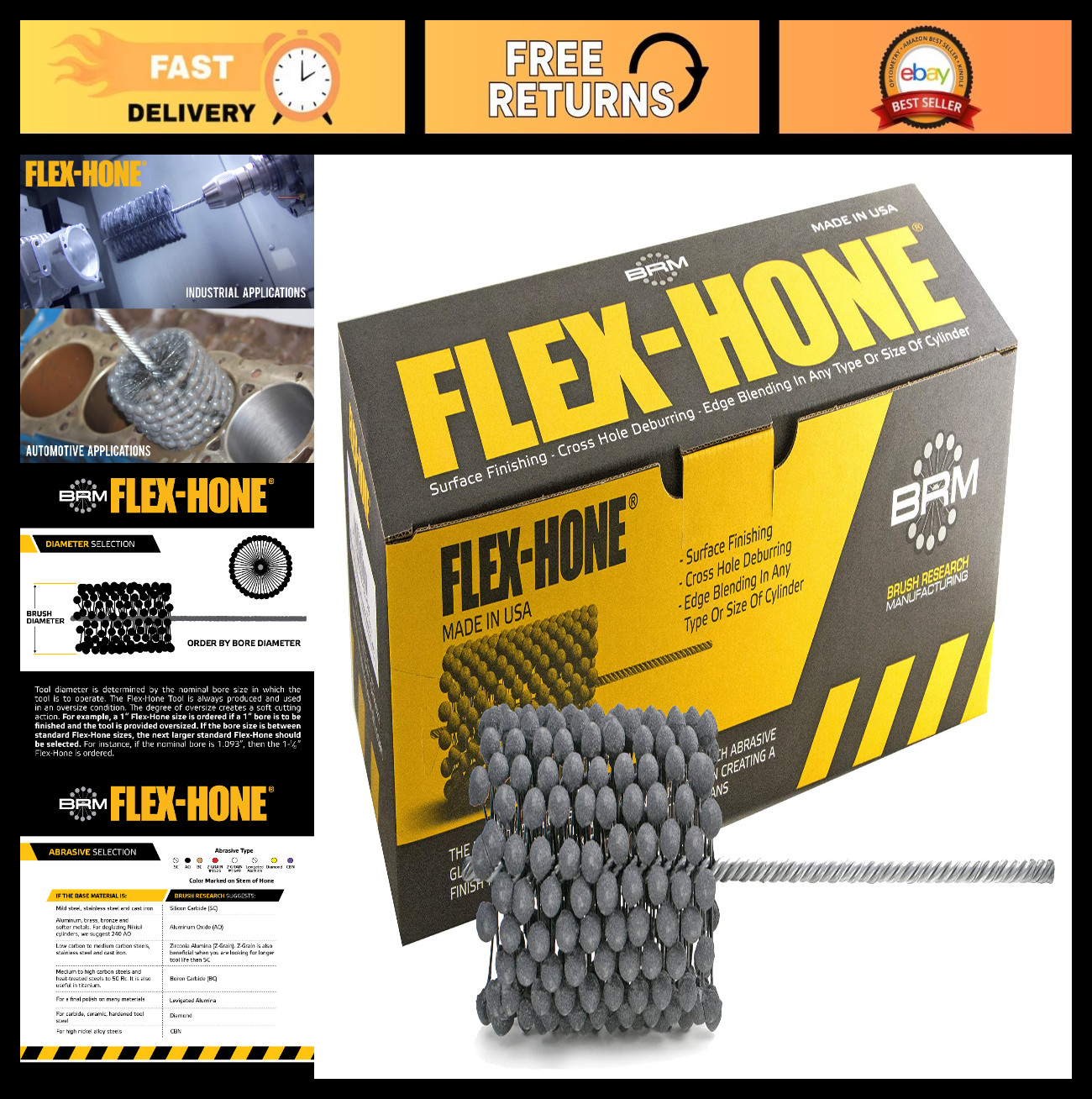 4.5″ Flex-Hone Tool, 180 Grit Silicon Carbide for Steel & Cast Iron Finishing