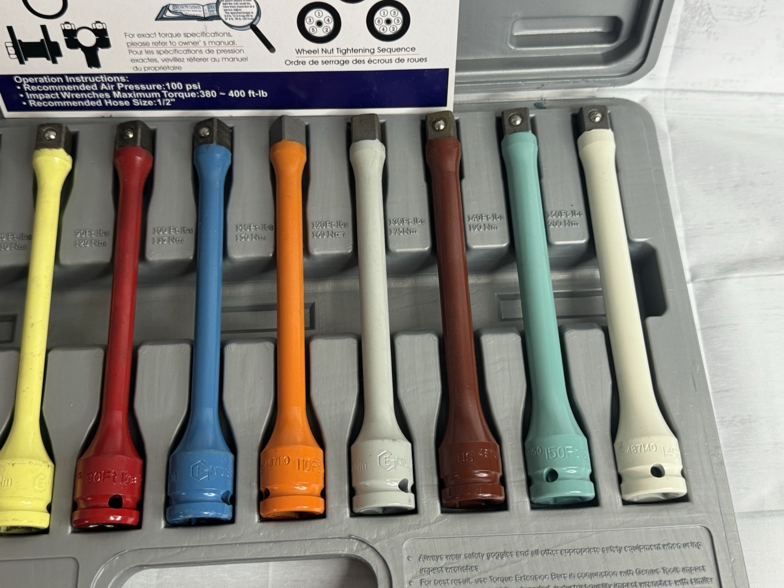 Genius Tools PRO 10pc Master Torque Stick Extension Bar Set
