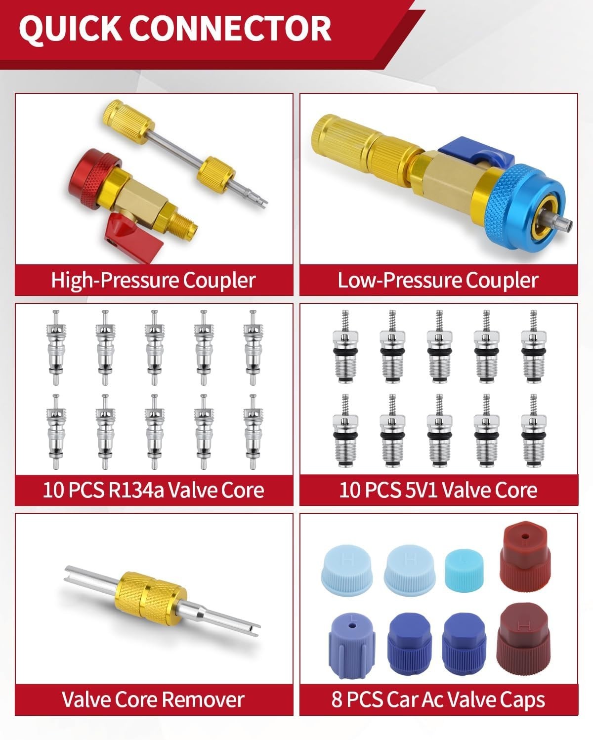 31Pcs R134A A/C Car Air Conditioning Valve Core Remover Tool High Low Pressure
