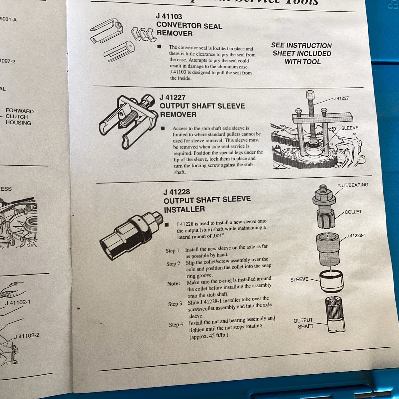 4t40E transaxle special service tools spx kent moore