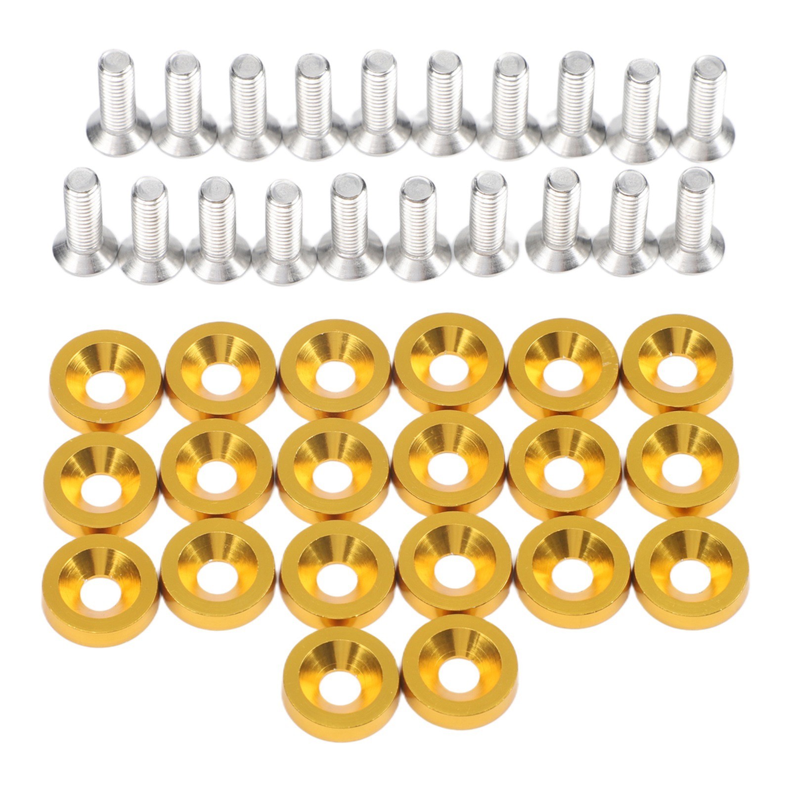 20 Pieces Golden Aluminum Fender Washers with M6 Screws for Car Repairs