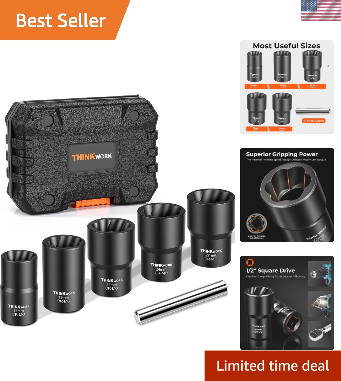 Versatile 6-Piece 1/2″ Drive Lug Nut Removal Set for Rusted & Damaged Nuts