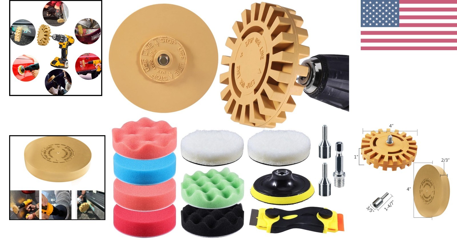 Effective Automotive Decal Remover Kit: 13PC Rubber Eraser Wheel Set with Pads