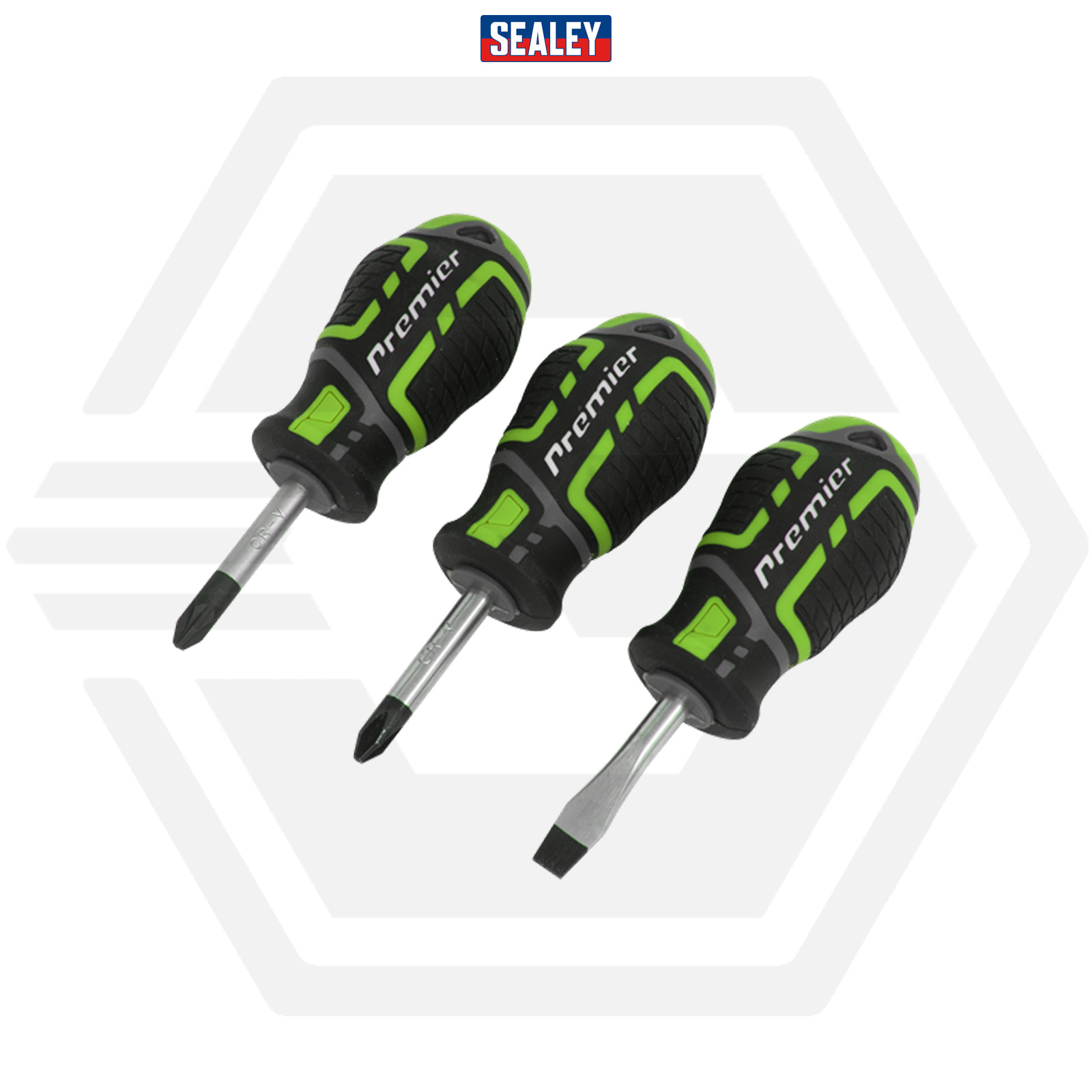 Sealey Screwdriver Set 3pc GripMAX® Stubby – Hi Vis – AK4328HV – Original New