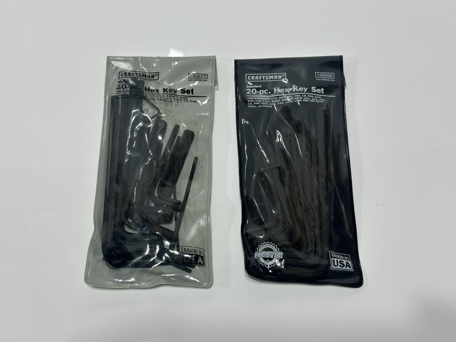 NEW 40pc Craftsman USA 46677 Metric & 46696 SAE Hex Key Allen Wrench Set, NOS