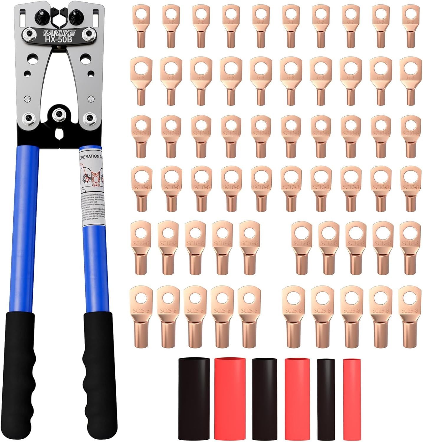 Sanuke Battery Cable Lug Crimping Tool Kit for AWG 8-1/0 Silver, Blue, Black