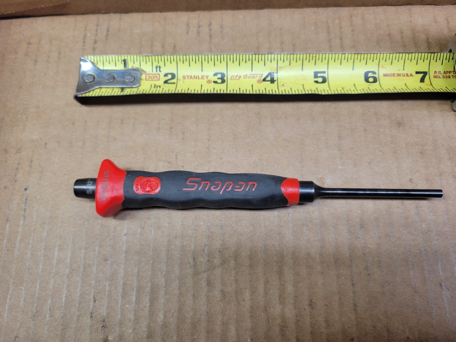 Snap On 5/32″ Pin Punch With Red / Black Comfort Handle Grip No PPSG105