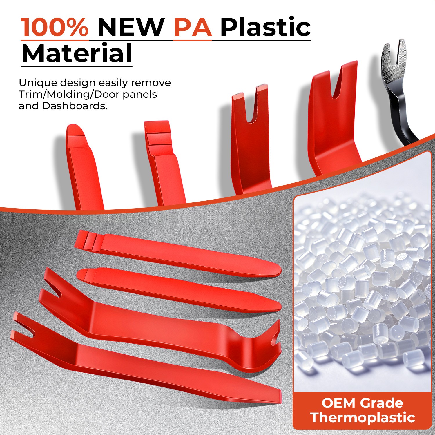 5pcs Red Trim Removal Pry Tool Kit for Car Radio Door Panel Fastener Dashboard