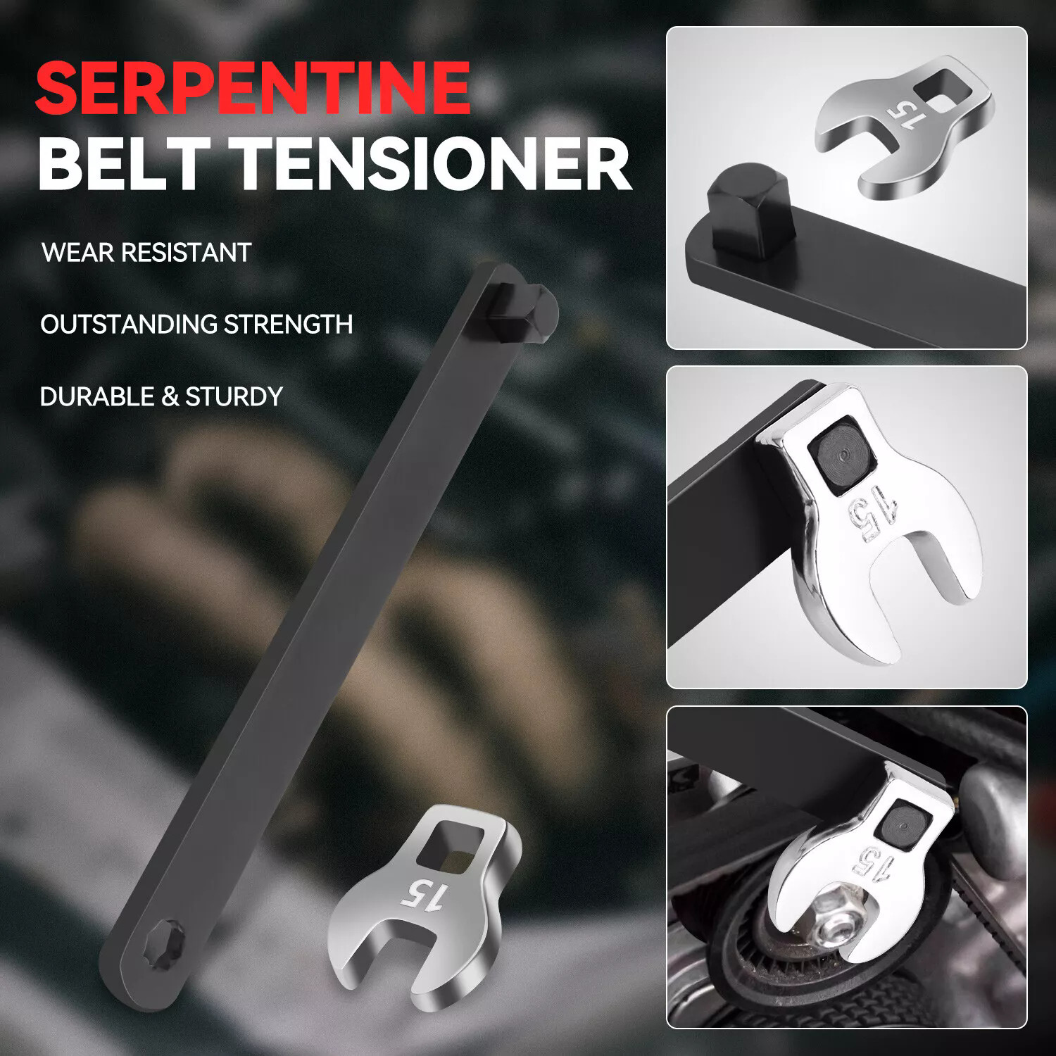 8PC Serpentine Belt Tool Set, Tension Wrench 1/2″ & 3/8″ Square Drive