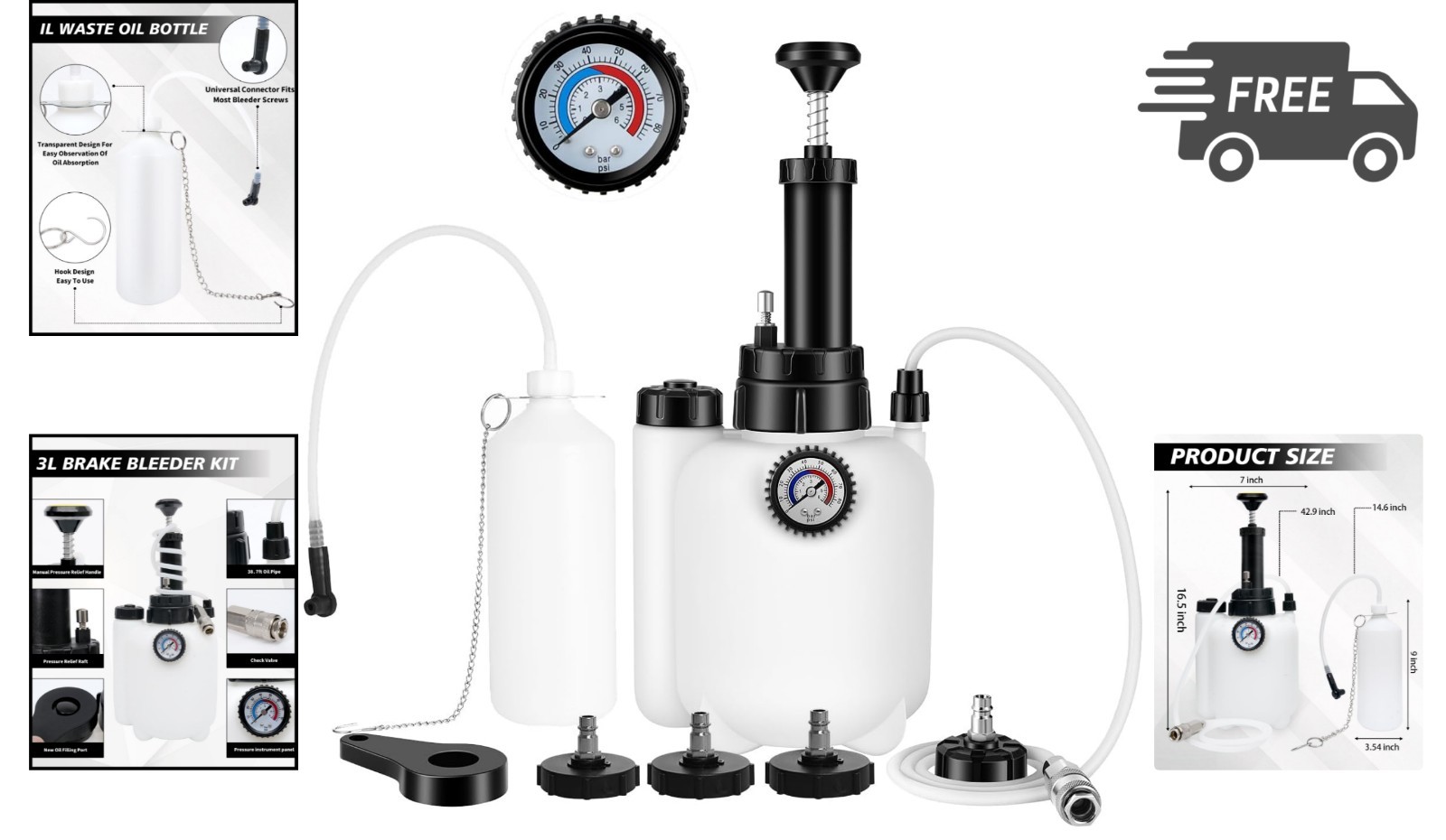 Brake Bleeder Kit Pressure Pump Fluid Flush Easy One-Person Operation