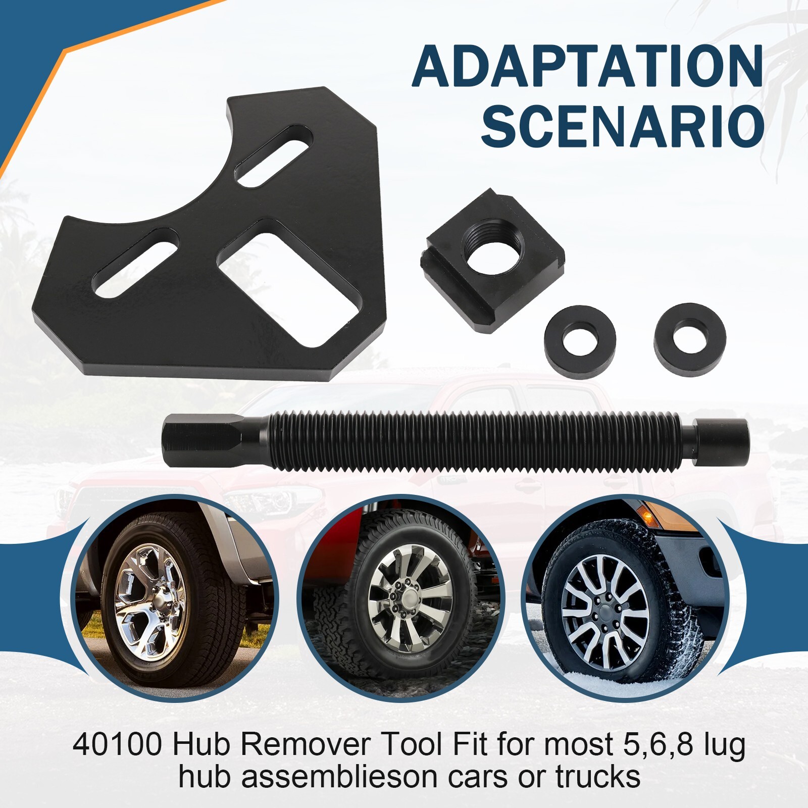 Hub Remover Fits on most 5, 6 and 8 lug hub assemblies found on cars and trucks
