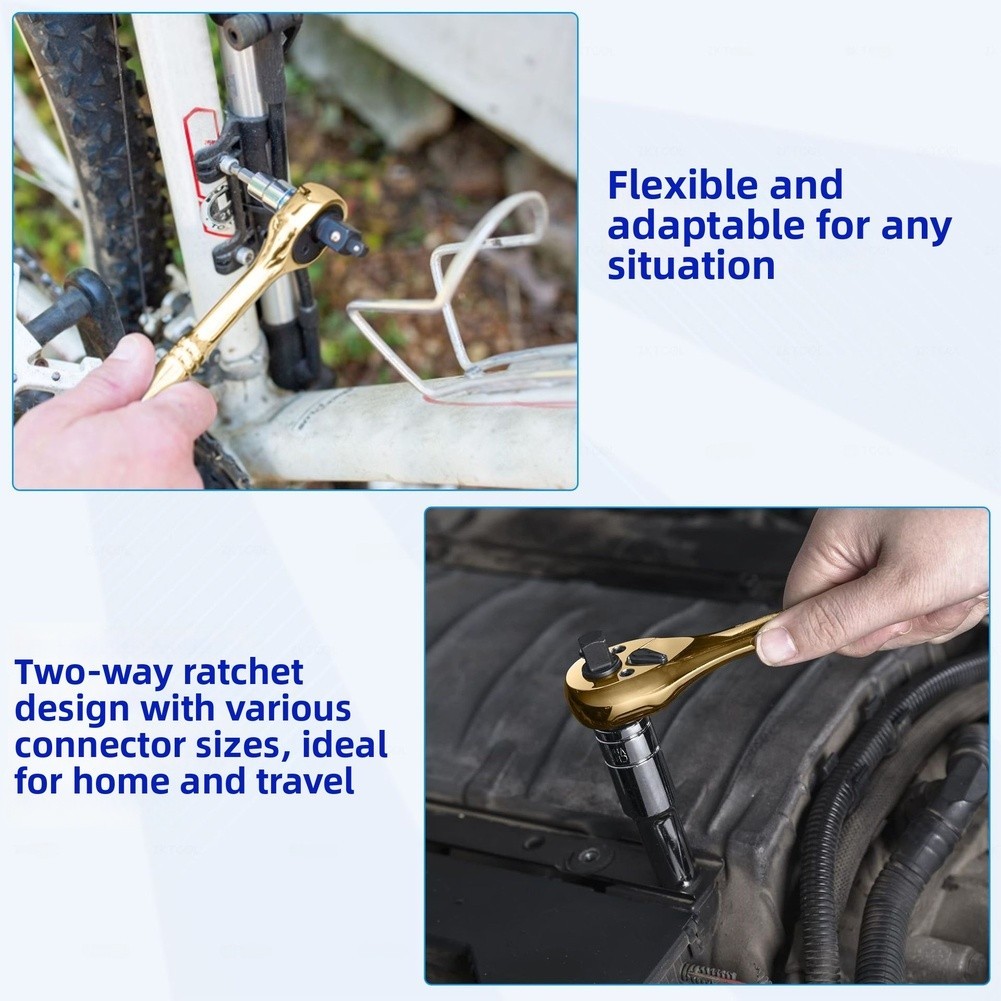 Gold Plated 3 in 1 Ratchet Wrench 1/4 3/8 1/2 Inch Drives for Car Repair