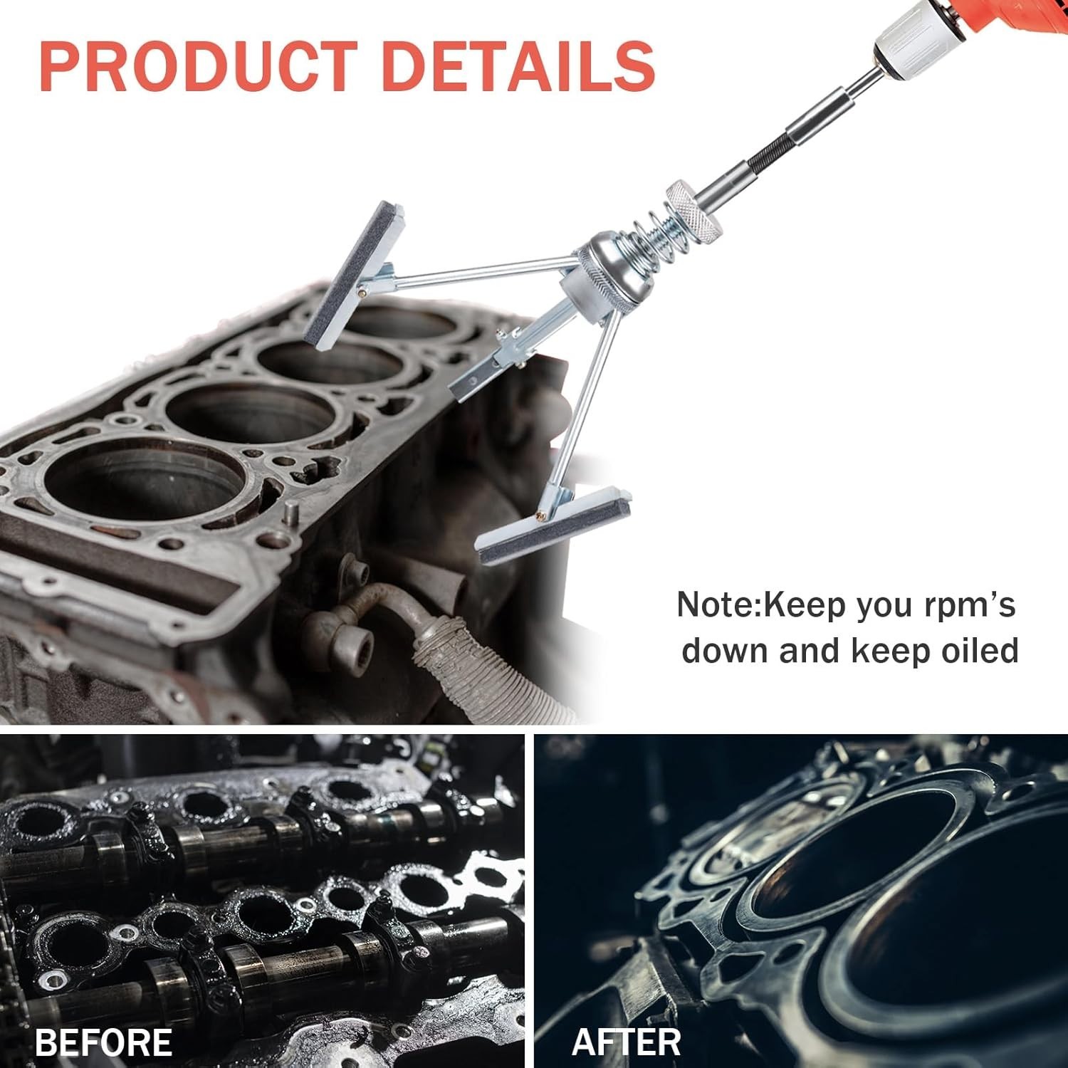 7PCS Cylinder Hone Tool Set with Box, Adjustable Engine Cylinder Honing Tool Kit