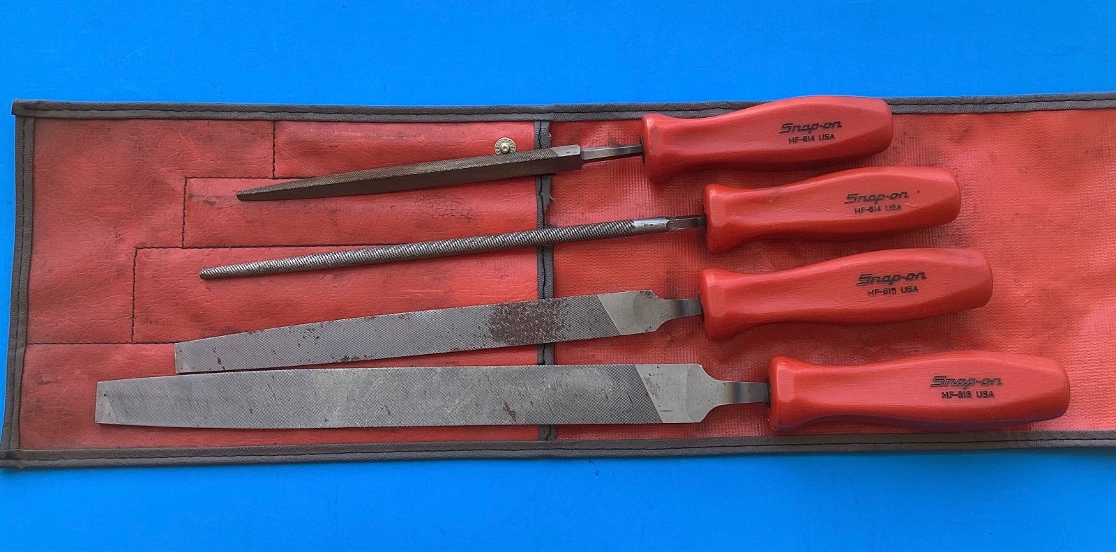 Snap-On Tools USA HBF500 4pc RED Hard Handle File Set & C0416 Pouch Kit Bag