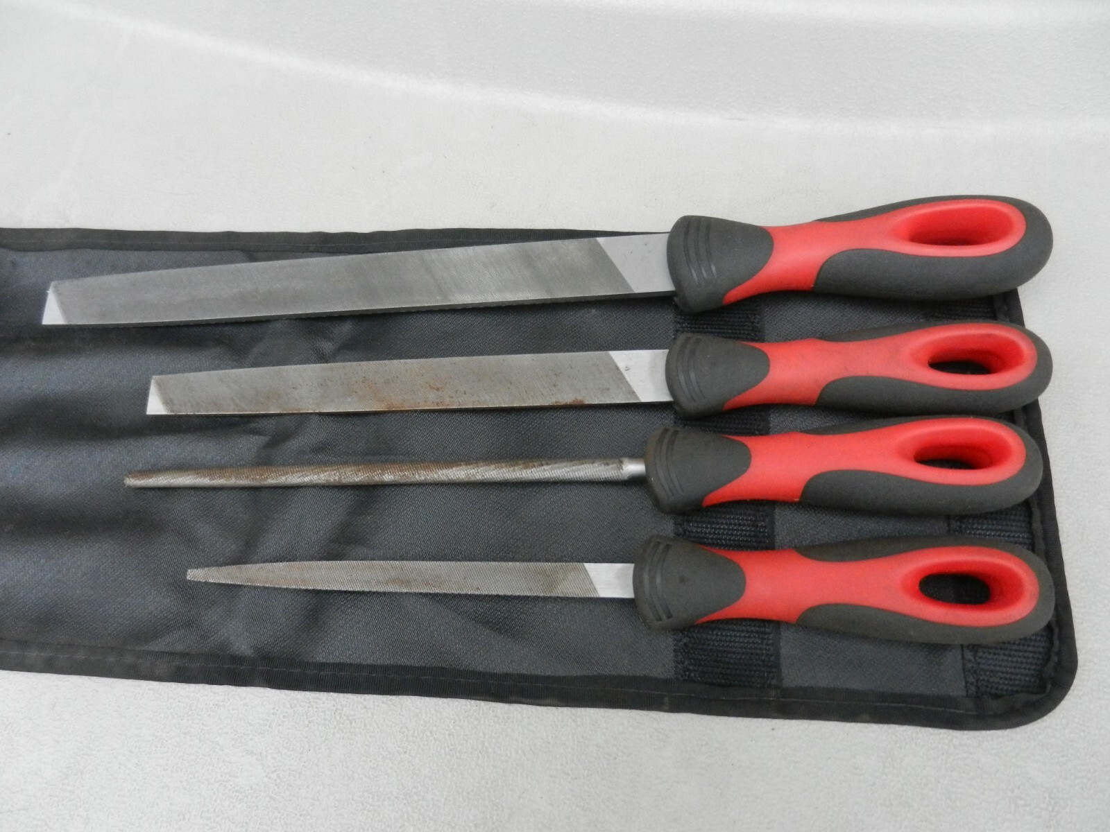 Snap On 4 Piece File Set Model PAKKB069 Red/Black handles W/ Case Used