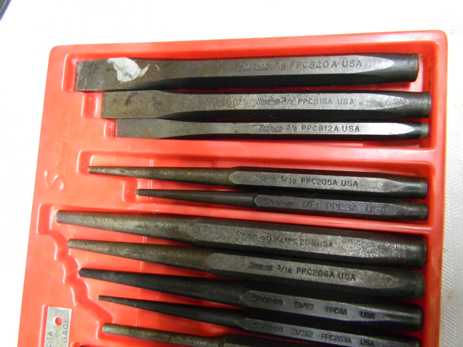 SNAP-ON 15PC PUNCH AND CHISEL SET #PPC715A IN PLASTIC TRAY MISSING 1 PIECE