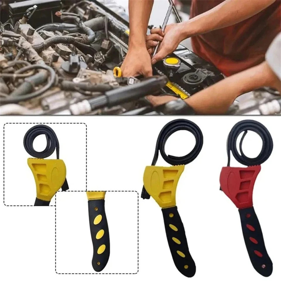 6″ Adjustable Rubber Belt Strap Wrench Metal Pipes Oil Water Filter Removal Tool