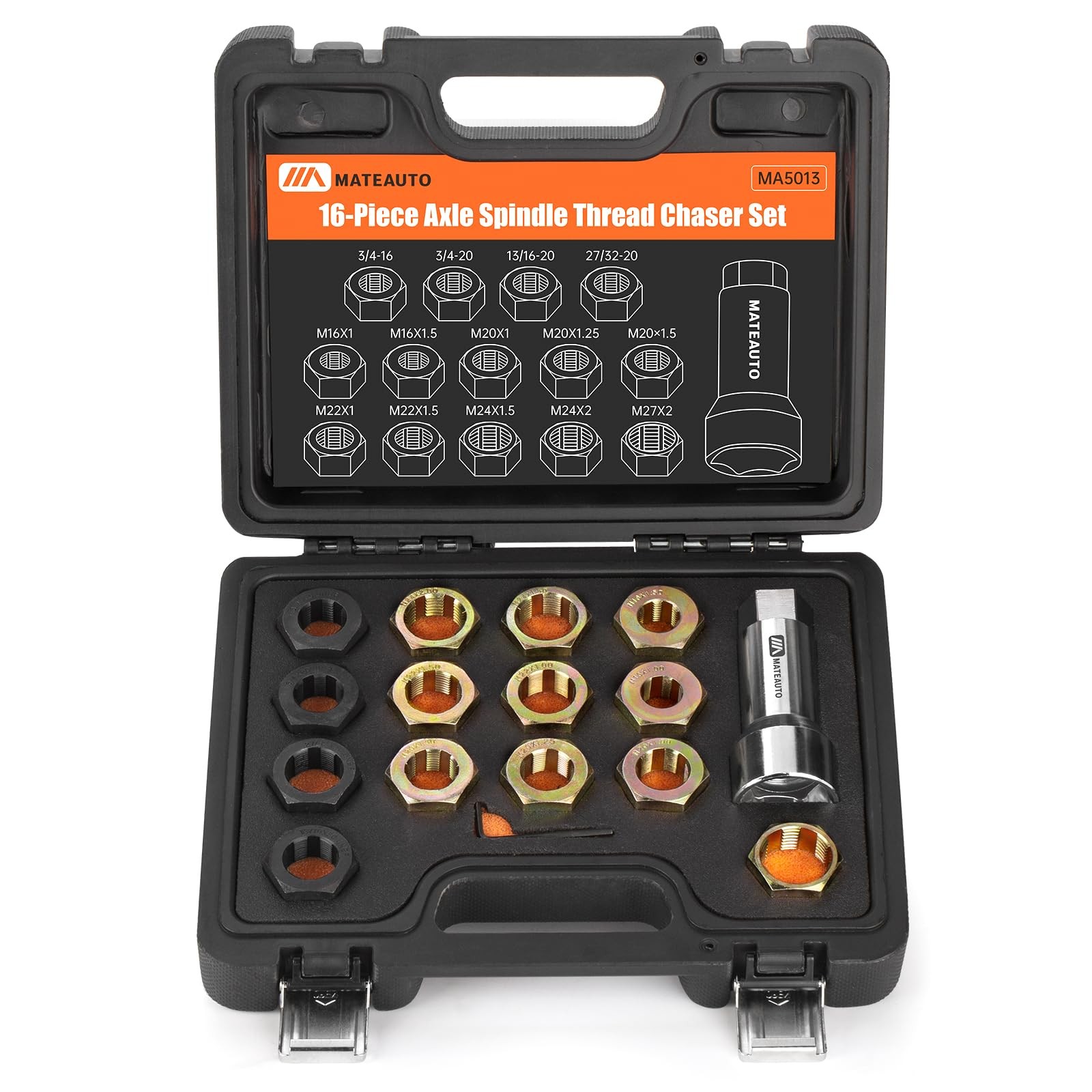 Axle Spindle Rethreading Kit 16 Piece Precision Repair Tool Set for Mechanics