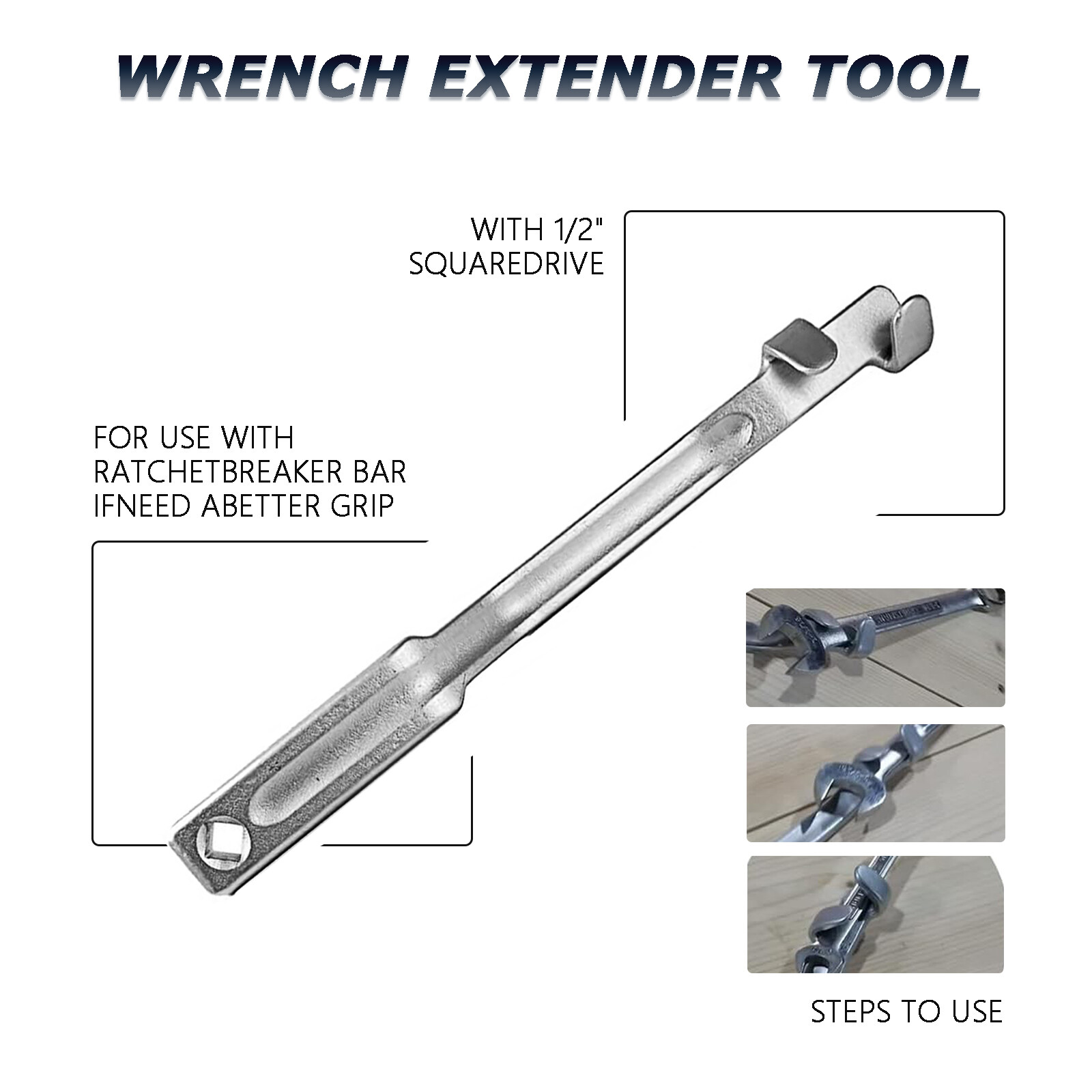 Universal Spanner Extension Tool Wrench Extender Bar Set 1/2″ Square Drive New