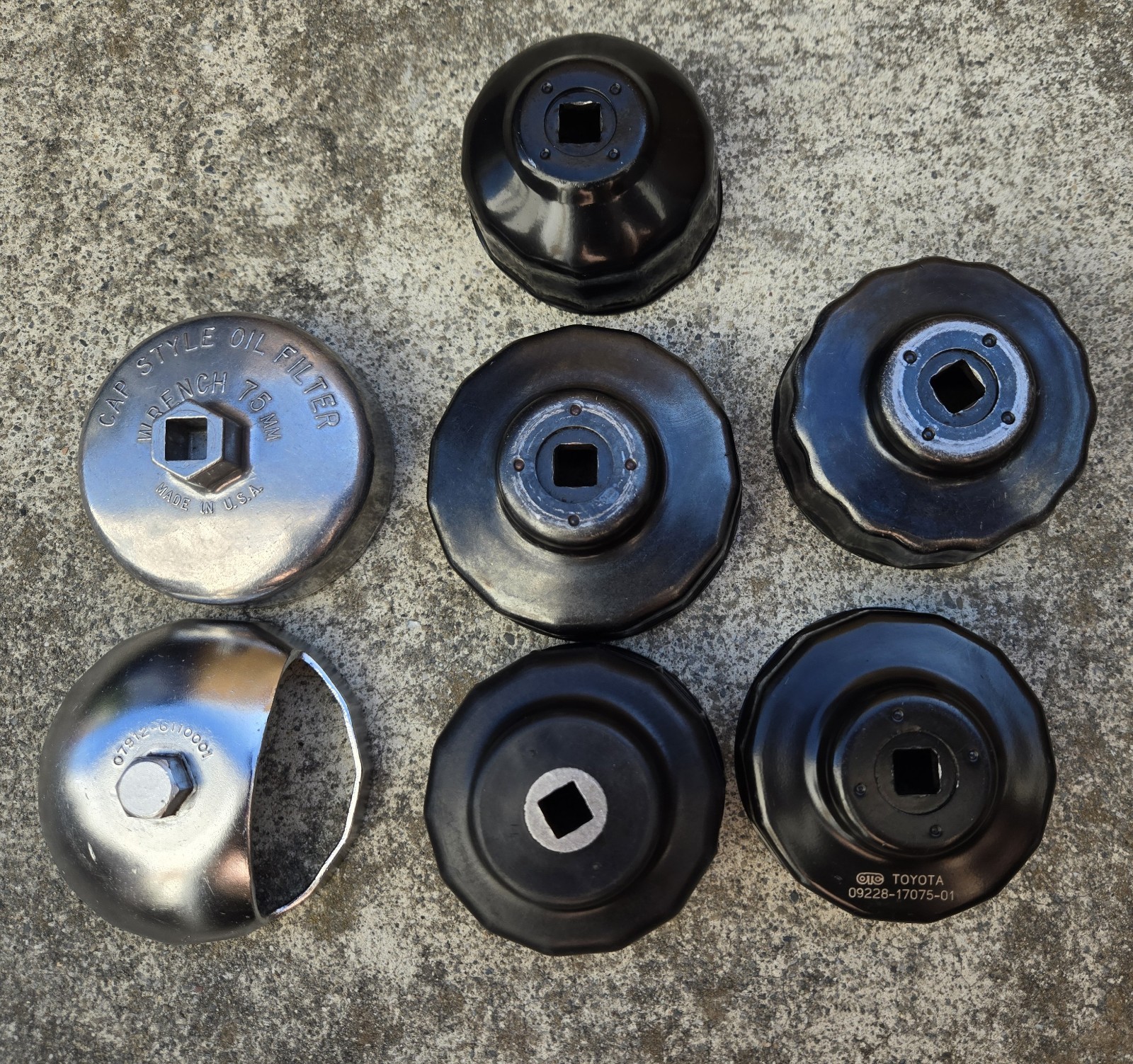 7pc Cap Oil Filter Wrench Socket Tool Lot OTC Toyota CTA Made in USA Vintage