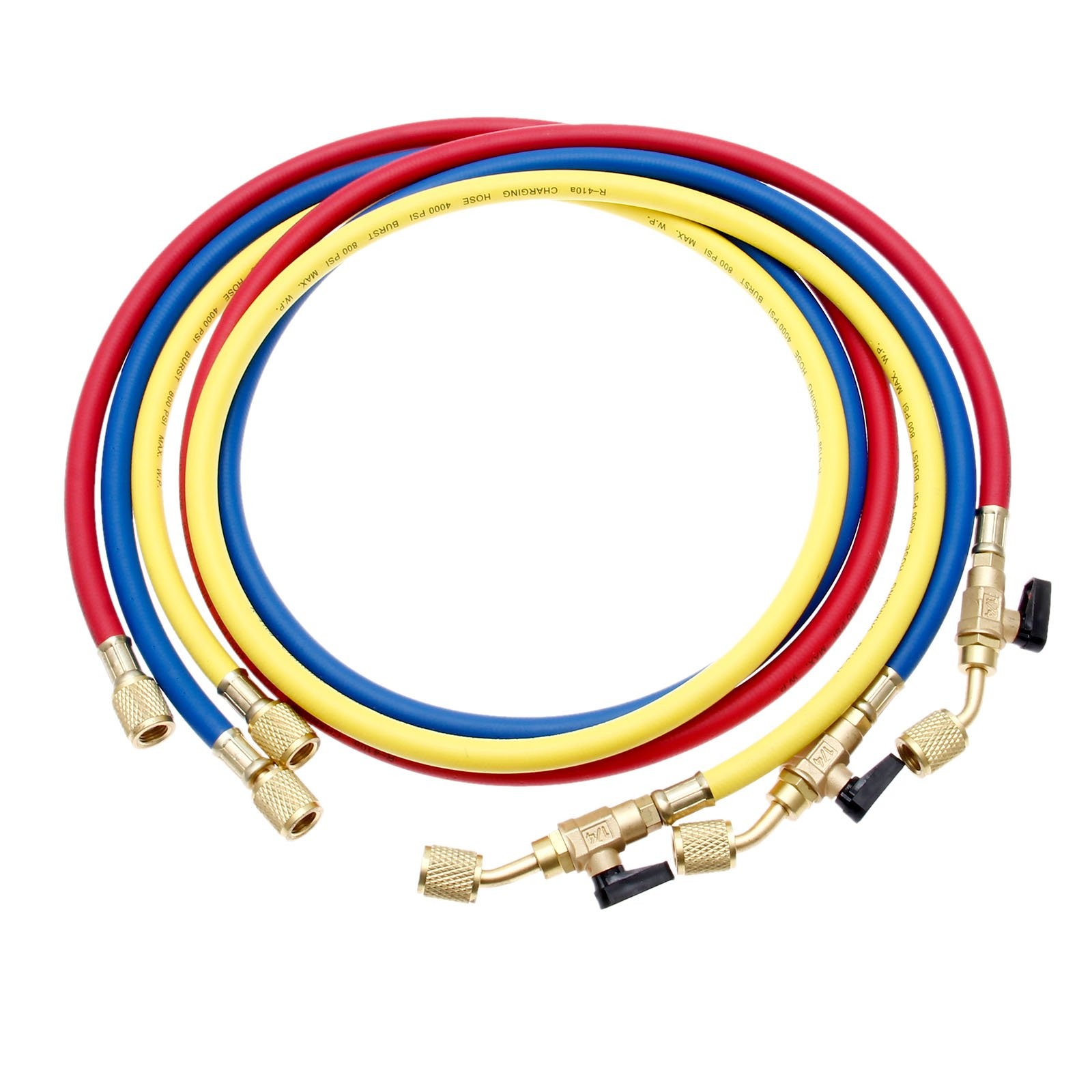 3Pcs AC Charging Hose with Ball Valves HVAC for R410A R134A R12 R22 R502 R404