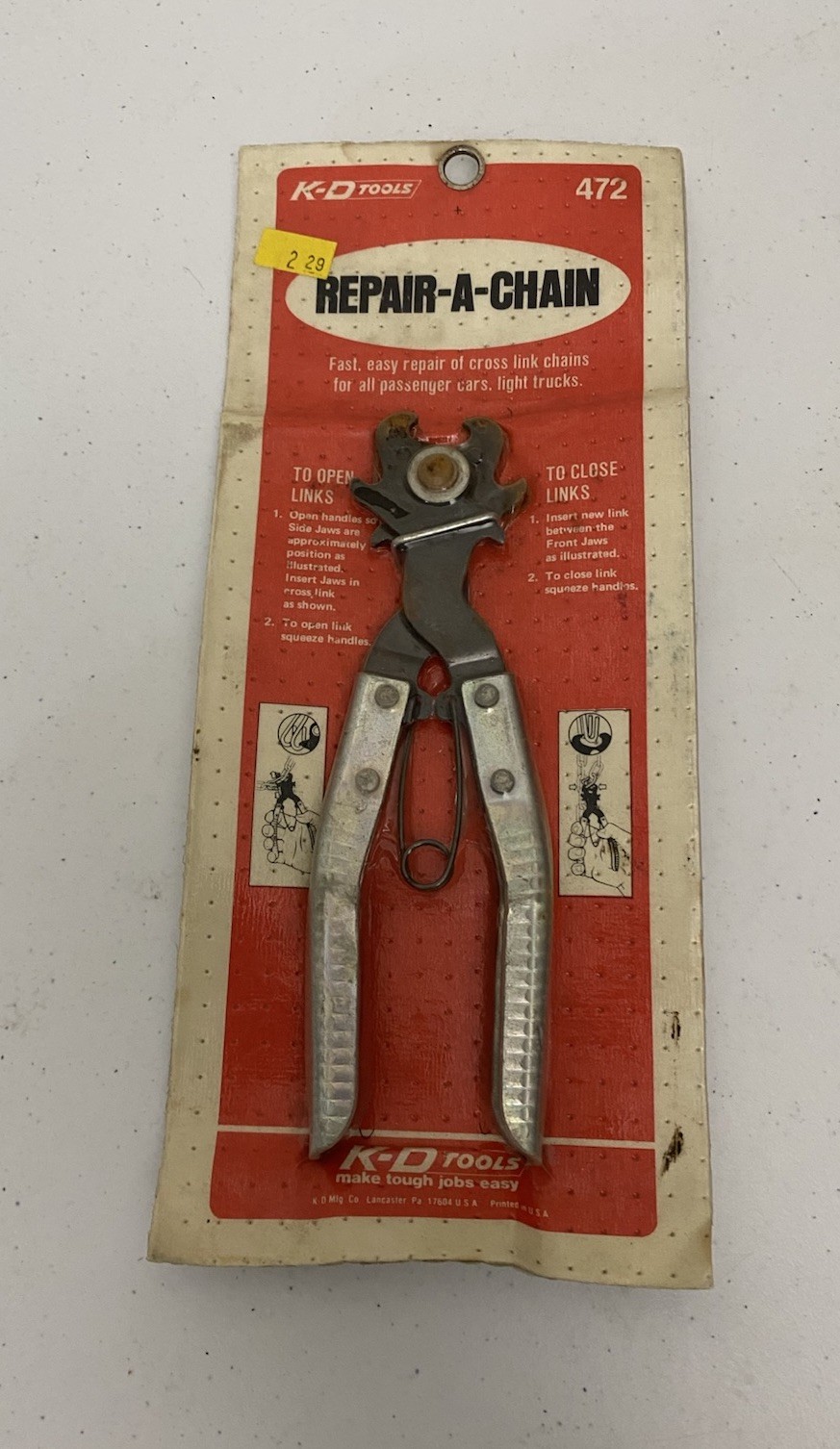 Vintage K.D Tools No.472 Repair-A-Chain Pliers Tire Chain Repair Tool USA NEW