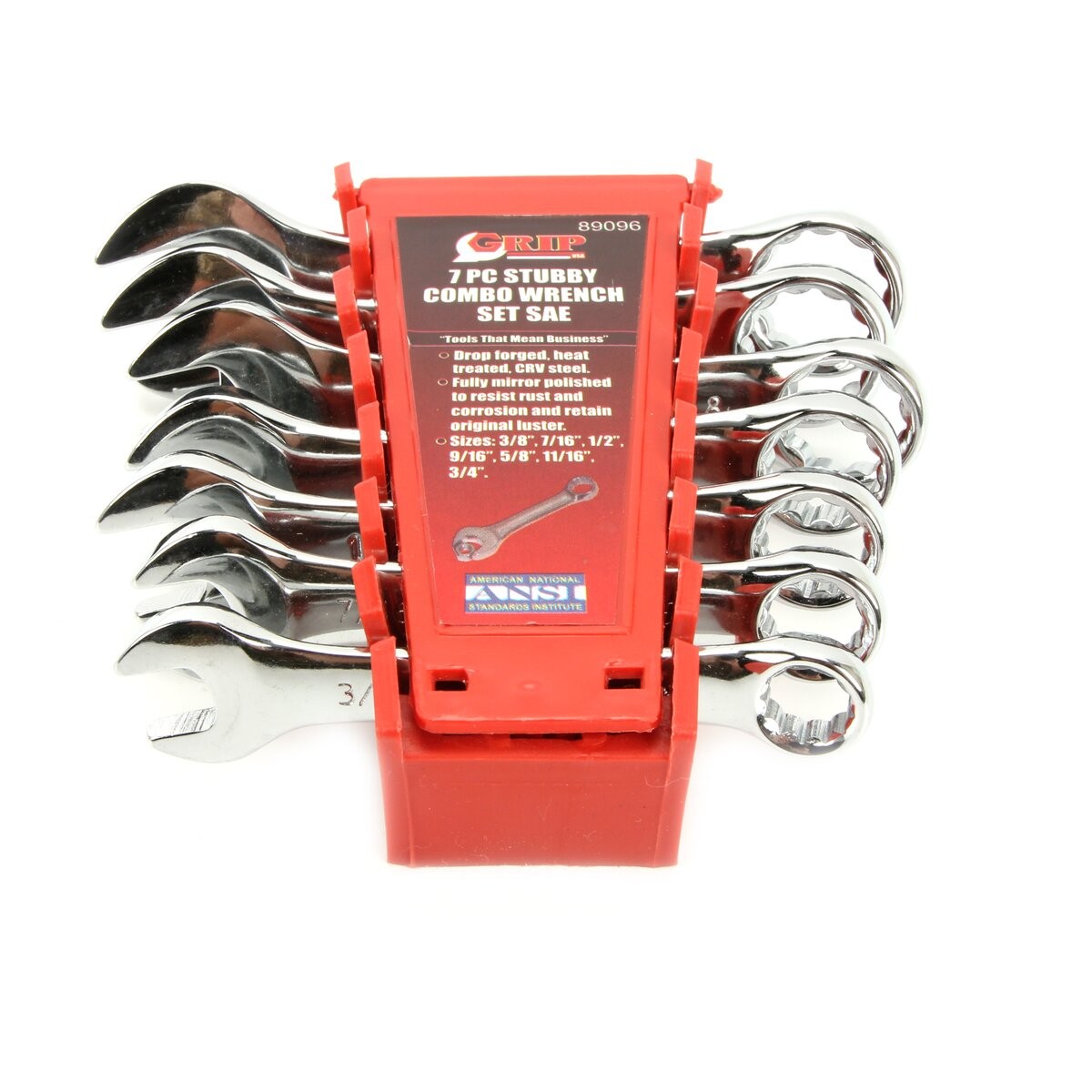 Grip On Tools 7 Piece Standard SAE Stubby Combo Wrench Set – 89096