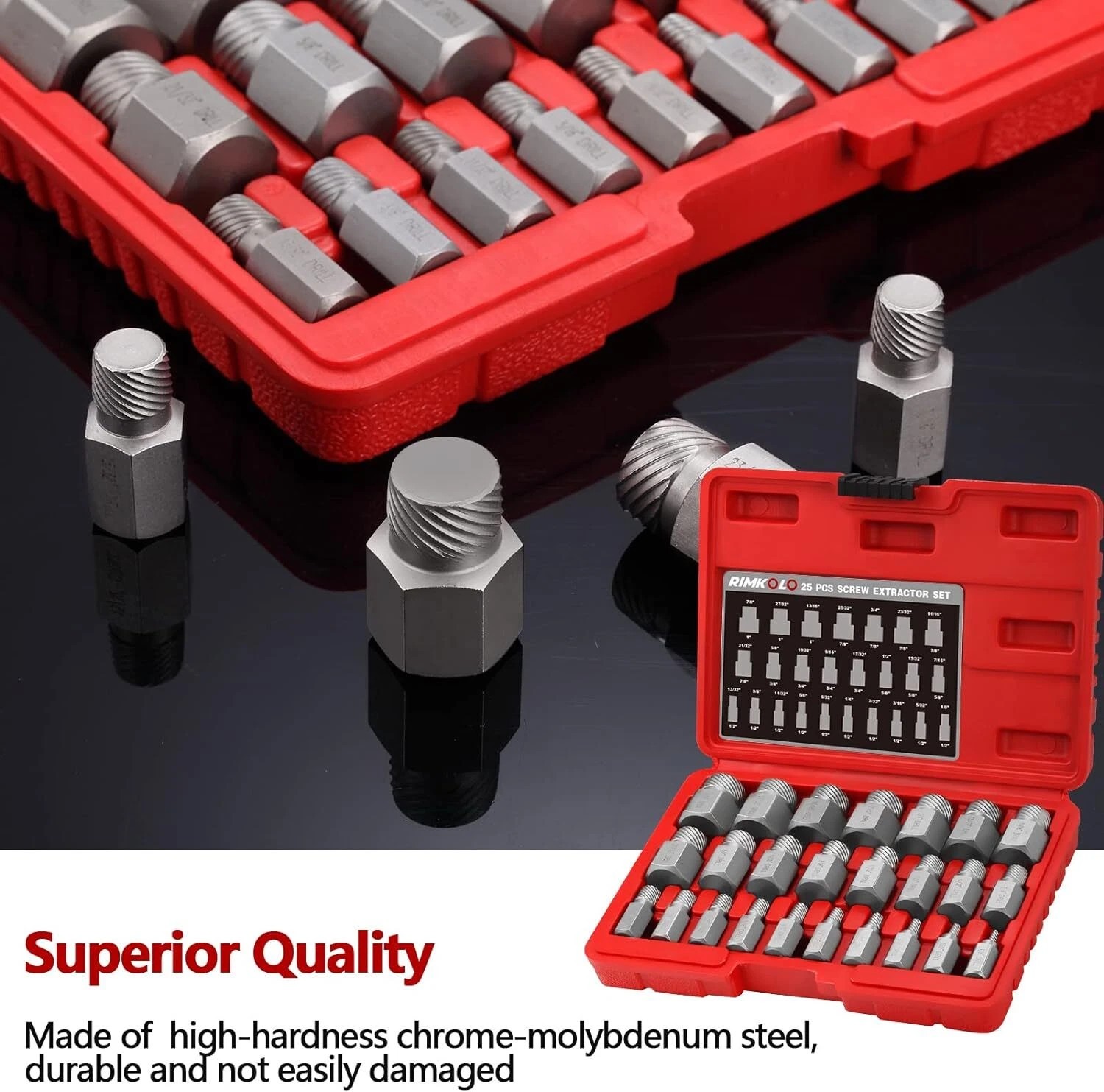 25Pcs Screw Extractor Set Hex Head Multi-Spline Easy Out Bolt Extractor Set